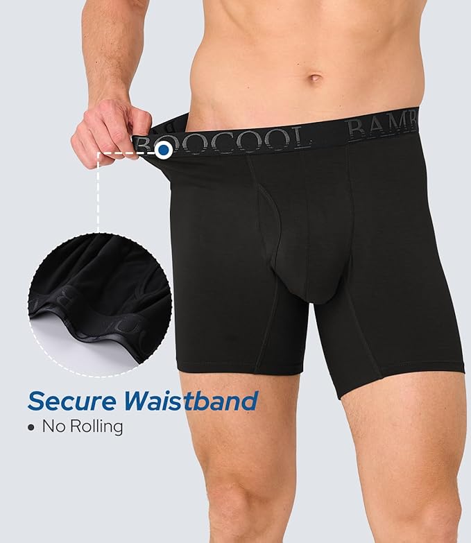 BAMBOO COOL Men's Underwear Boxer Briefs Fly with Built-in 3D Pouch Comfortable Cool Underwear for Men 4 Pack