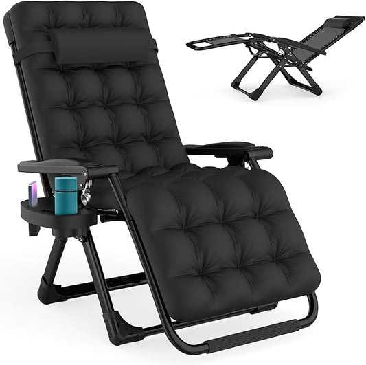 ZENPETIO Zero Gravity Chair with Removable Cushion, Reclining Camping Chair with Cup Holder, Anti Gravity Lounge Chair for Indoor and Outdoor