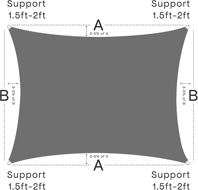 Sun Shade Sail Canopy, 16' x 20' Rectangle 95% UV Block Shade Cover for Outdoor, Backyard Patio, Lawn, Garden, Sandbox Carpor Dark Gray