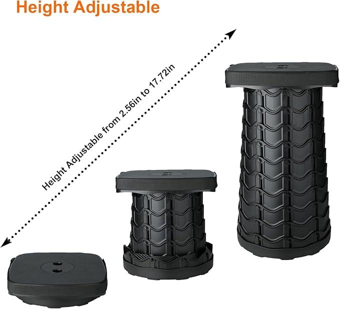 Boreeman Upgraded Collapsible Stool, Square Portable Stool, Lightweight Yet More Sturdy with Load Capacity 400lbs, Perfect for Camping Fishing Hiking BBQ (Square Black)