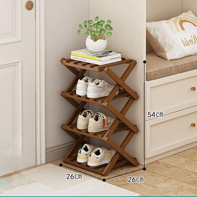 YYW Bamboo Shoe Rack for Entryway,Installation-Free and Foldable Vertical Shoe Storage Organizer,Free Standing Shoe Racks Shelf Closet Shoe Organizer for Living Room (Tawny-4 Layers)