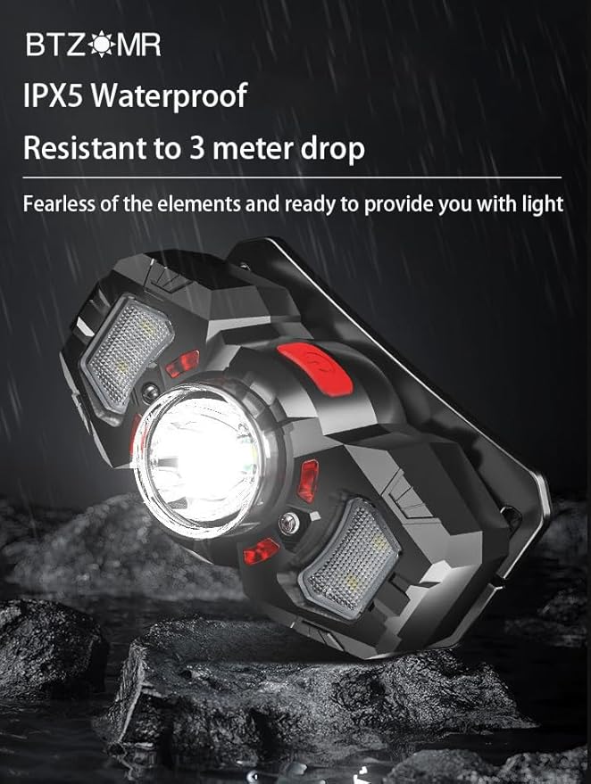 Headlamp, White&Red LED Headlamp, 70° Up&Down Adjustable, 4 Clips, Motion Switch, 800 Lumens, 500 Feet Distance and 10 Hours Running Time MAX, IPX5 Waterproof, for Camping, Hiking, Fishing