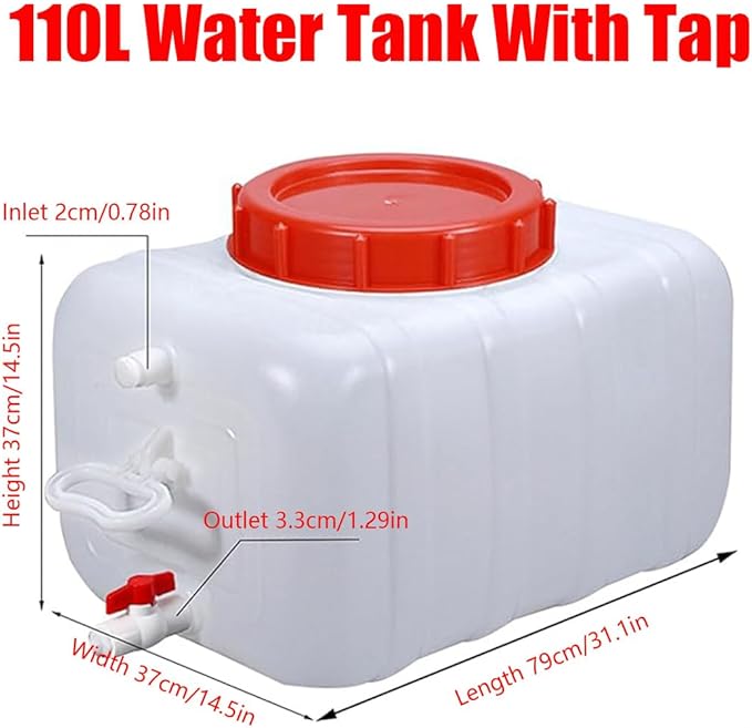 Plastic Water Tank 25L/35L/50L/80L/110L/200L Water Container，Rain Water Tank，Food-Grade Rectangular Thickened Water Tower with Faucet for Household Water Storage(Size:110L)