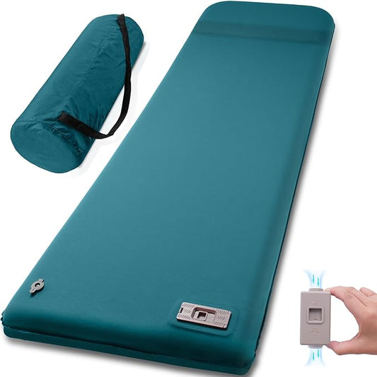 Self Inflating Sleeping Pad with Electric Pump, 3.14" Ultra-Thick Memory Foam Camping Mattress Pad with Pillow Fast Inflating in 30s,9.5 R-Value Insulated Camping Pad for Camping Car Travel, Blue