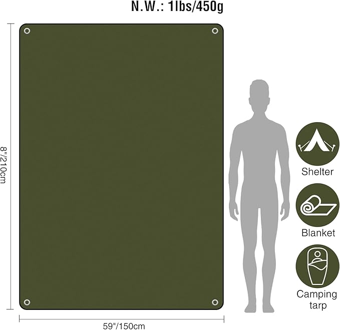 RedSwing 4 Pack Heavy Duty Waterproof Emergency Thermal Tarp, Insulated Survival Blanket for Outdoor Camping, Hiking, and Emergency Shelter, Green