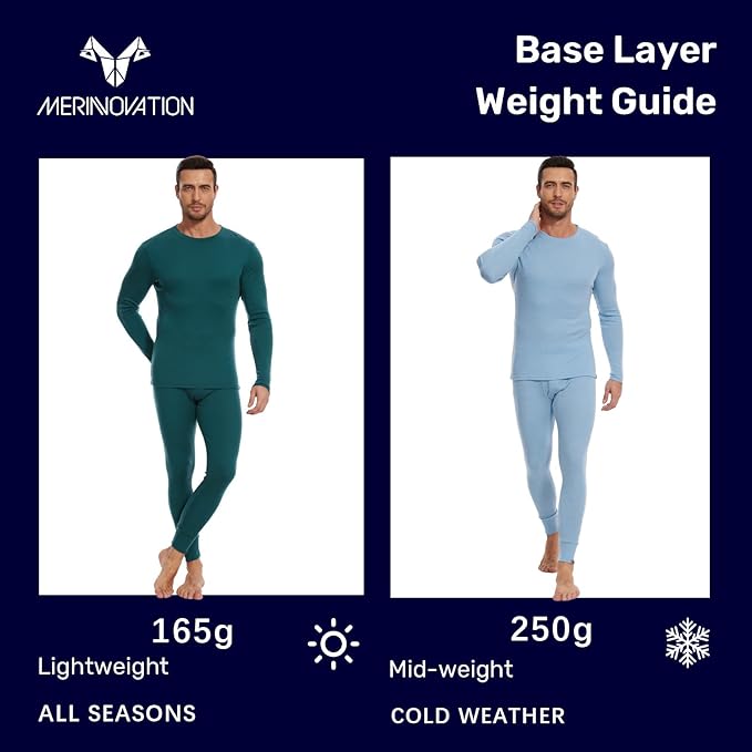MERINNOVATION Merino Wool Base Layer Set for Men 100% Merino Wool Thermal Underwear Long Sleeve