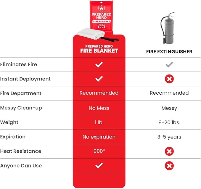 Hero Extra Large Emergency Fire Suppression Blanket - 1 Pack, XL Fiberglass Fire Blanket, 47' x 71'