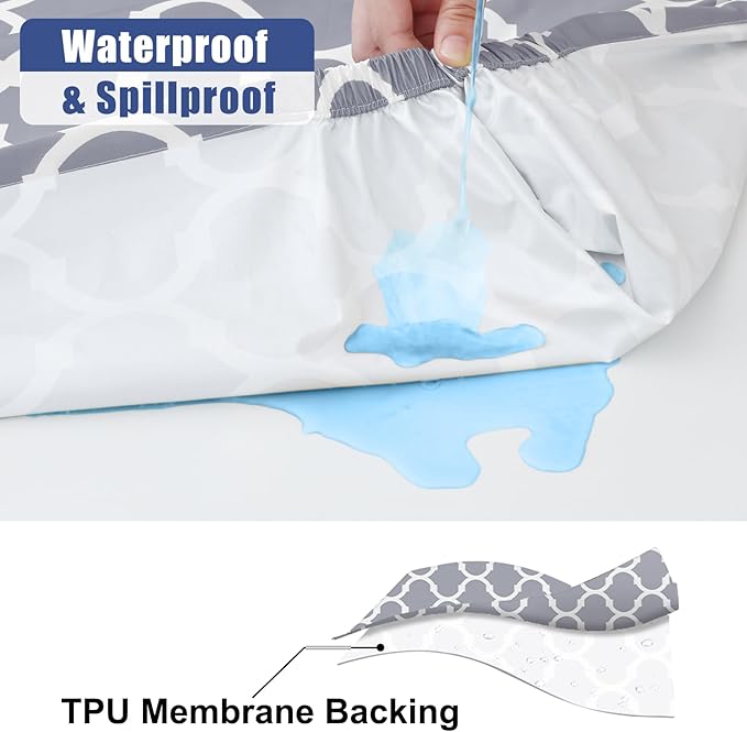 Smiry Picnic Table Cover with Bench Covers, Waterproof Elastic Fitted Tablecloth for 5 Foot Tables, Washable Polyester Tablecloths for Camping, Indoor & Outdoor (Grey Morocco, 30x60 Inch 3-pc Set)