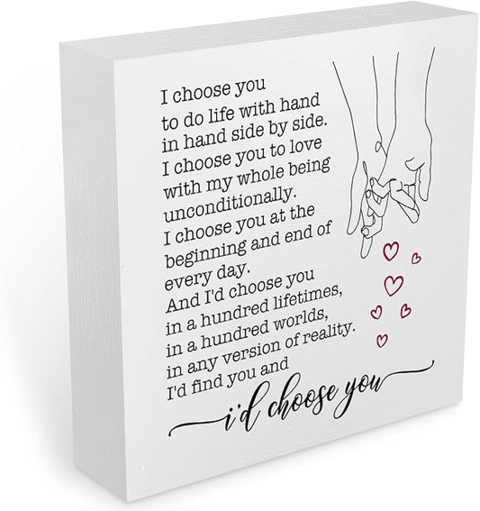 Wedding Gifts Office Supplies Rustic Desk Decor Romantic White Wooden Box Sign Anniversary Marriage Engagement Gifts Farmhouse Wood Plaque for Couples Wife Home Shelf Table Decorations Valentine Day