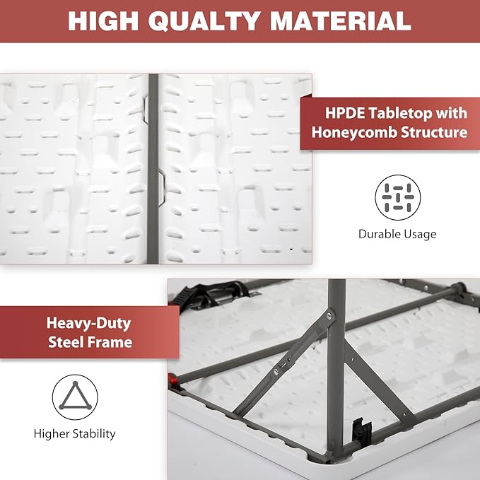 PayLessHere 34" Folding Tables Plastic Folding Card Table Half Portable Foldable Table for for Parties Wedding BBQ Camping, White