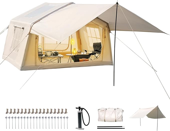 ABORON 2/6/8 Person Inflatable Camping Tent, Easy Setup Blow Up Tent with Hand Pump, PU3000mm Waterproof & Breathable 4 Season Glamping Tent for Outdoor Camping