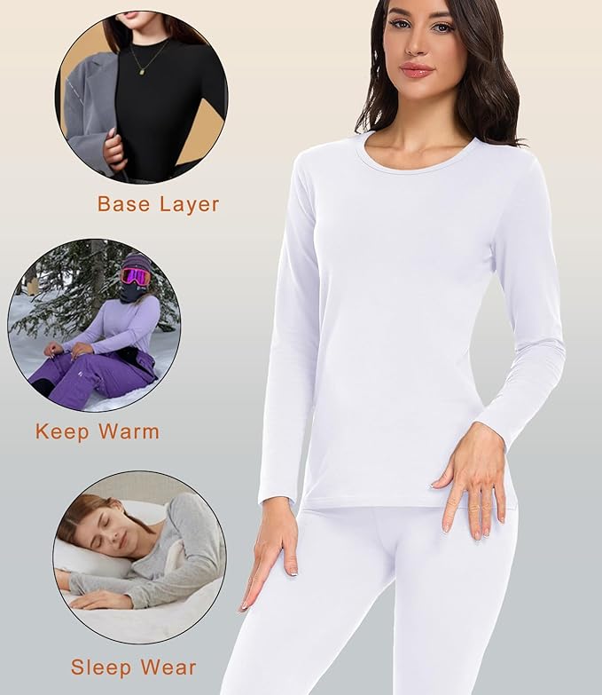 wirarpa Women's Cotton Thermal Underwear Set Long Johns Base Layer Pajama Set for Women Fall Top Bottom