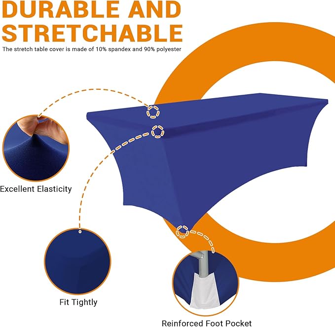 Eurmax USA Rectangular Fitted Spandex Table Covers 4ft Tablecloth Wedding Event Patio Table Decorations Stretch Table Cover for 4ft Folding Table (Navy Blue,2 Pack)