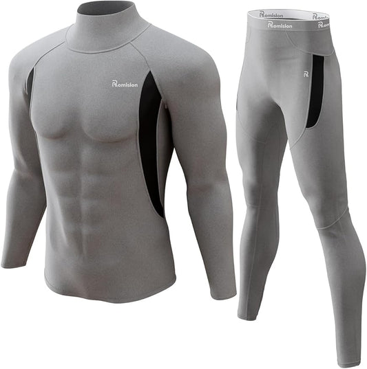 romision Thermal Underwear for Men Long Johns Fleece Lined Hunting Gear Bottom Top Set Base Layer for Cold Weather Gift