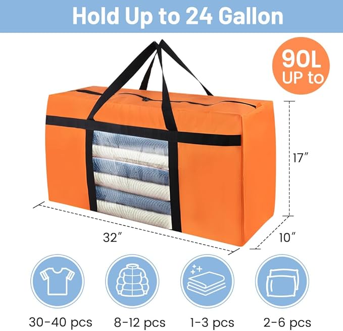 6 Pack Moving Bags Heavy Duty Extra Large, Moving Supplies&Boxes with Reinforced Zippers and Handles, College Clear Packing Bags for Moving Clothes, Storage Bags Moving Totes Camping Essentials