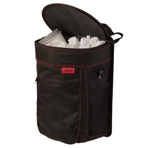 Lusso Gear Spill-Proof Car Trash Can - 2.5 gal Black Oxford - Leakproof & Waterproof Hanging Car Trash Bin - Organization Accessories with Removable Liner & Mesh Pockets - Boat Garbage Can