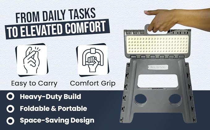 Versatile Folding Step Stool - 13 in Foldable Step Stool for Kids, Home, Camping, and Office - Lightweight, Sturdy, and Portable Foldable Stool, for Outdoors and Indoor Fun (Grey, Small 13)