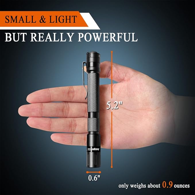 Pen Light Flashlight 3 Modes Mini Small Flashlights Tactical LED Powerful High Lumens with Clip,Slim Portable Pocket Compact Torch for Emergency Inspection AAA Battery Water-Resistant