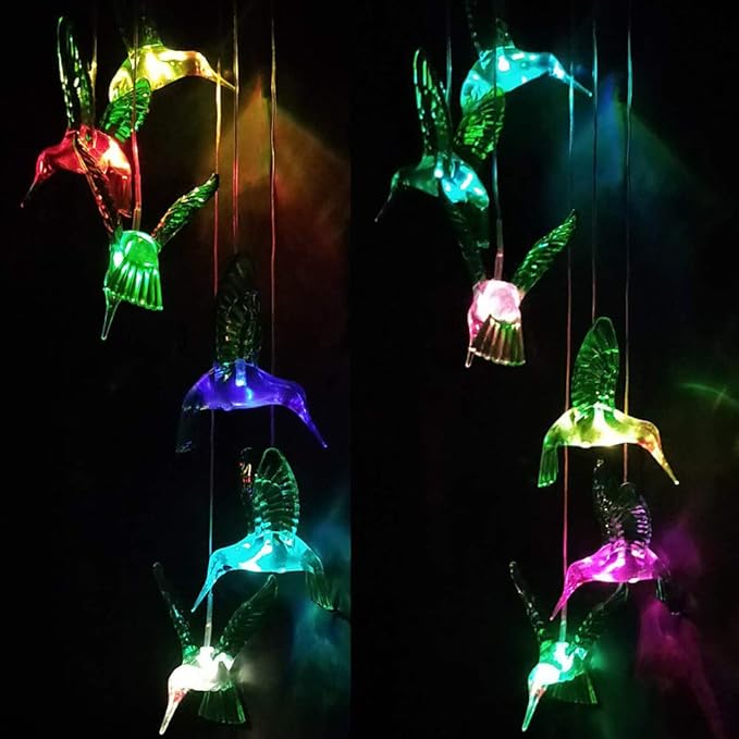ME9UE Solar Hummingbird Wind Chimes Outdoor Waterproof Mobile Romantic LED Multi Color-Changing Solar Sensor Powered Lights for Home, Yard, Night Garden Decor, Party, Valentines Gift, Gift for Mom