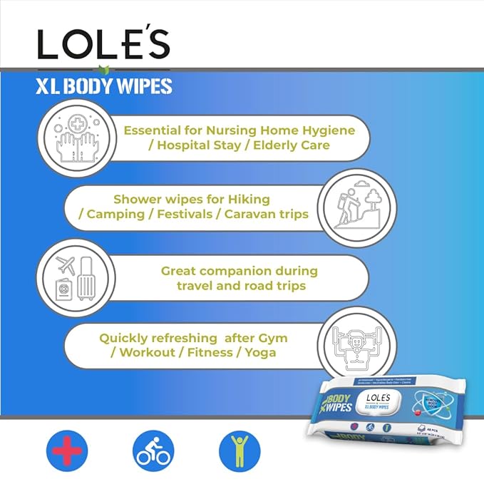 LOLE'S Body Wipes XL - Wet Wipes for Adults, 192 Count - 4 x 48, Adults No Shower, Adult Bed Bath, Incontinence Wipes Large & Fresh, Paraben Free, Ideal for Camping, Gym, Travel, Hospital