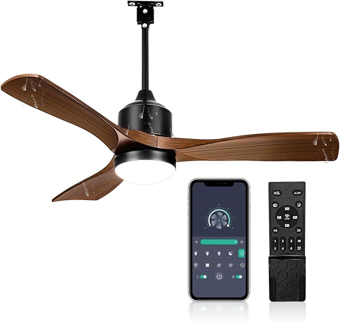42" Waterproof Outdoor Ceiling Fans with Lights and Remote, Plug In Ceiling Fan for Gazebo and Patio, IP65 Wet Rated Smart Fan, Hanging Fan with Dimmable LED Light and App Control, Brown
