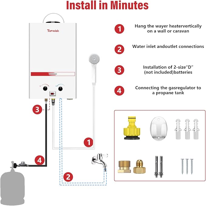 Propane Water Heater Tankless, 8L Portable Water Heater,2.11GPM Gas Portable Hot Water Heaters with Multi-Protection, Instant Camping Water Heaters for Camping, Outdoors Shower RV Shower,White
