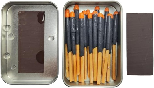 Survival Waterproof Matches Kit – 20/40/60 Fire Matches + Extra Striker in Metal Tin, Waxed Tinder Cords – Stormproof Windproof Fire Starter for Camping & Emergency (1 x Tin)