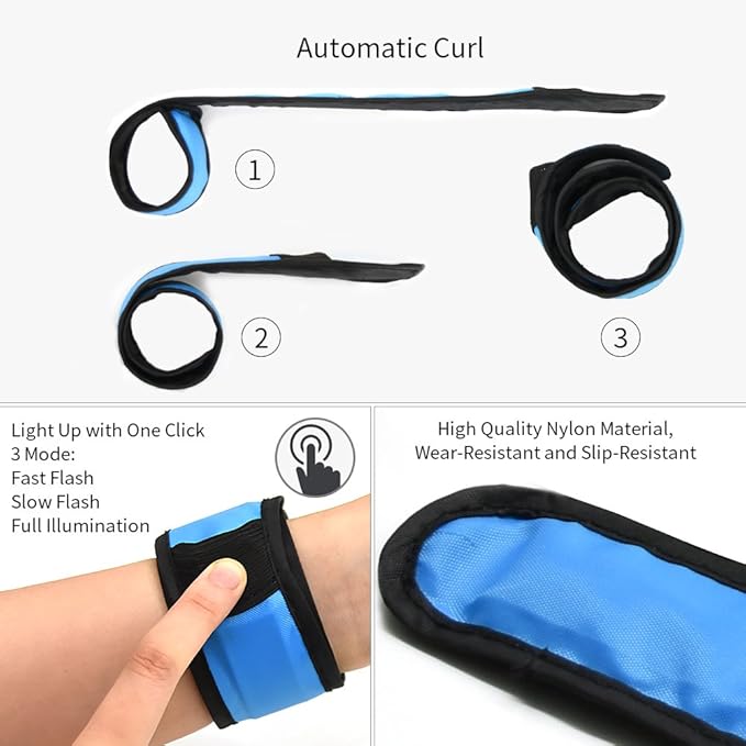 Pack of 6 LED Light Up Band Slap Bracelets Night Safety Wrist Band for Cycling Walking Running Concert Camping Outdoor Sports