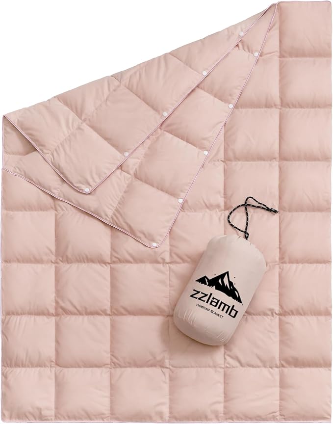 zzlamb Puffy Down Camping Blanket Water-Repellent, Down Throw Travel Blanket Portable for Outdoor, Light Warm Quilt for Couch Plane Car Theater Stadium Picnic RV Backpacking Hammock