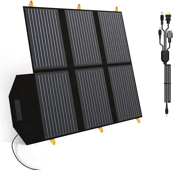 60W Portable Solar Panel for Power Station, 24% High Efficiency Foldable Solar Charger with QC3.0 USB-A PD3.0 DC Output, IP67 Waterproof Solar Panels for Camping RV, Power Outage (Without Generator)