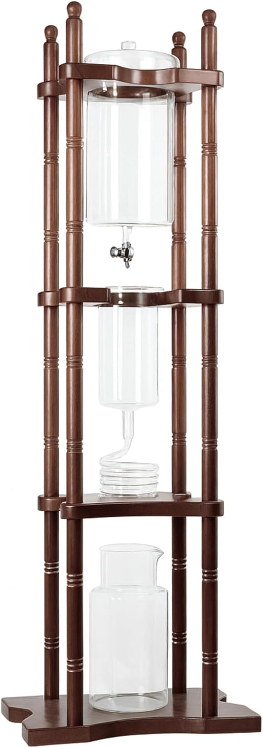 Nispira Cold Brew Drip Tower Iced Coffee Maker Glass Wooden Stand 25 Cups