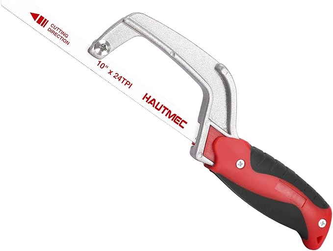 HAUTMEC Mini Hacksaw Small Hand Saw for Wood Metal Plastics Cutting Professional Hack Saw With 1 Pcs Bimetal Hss Blade, Especially Cuts In Tight Hard-Reach Spaces HT0035-PL