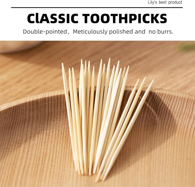 HOPELF 2400 Count Bamboo Toothpicks Skewers For Appetizer,Olive,Barbecue,Fruit,Cocktail,Teeth Cleaning,Double-Points Wooden Toothpick.