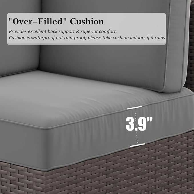 LayinSun 8 Piece Patio Furniture Set with 44" Propane Gas Fire Pit Table, Outdoor Sectional Conversation Set Wicker Rattan Sofa Set with Coffee Table