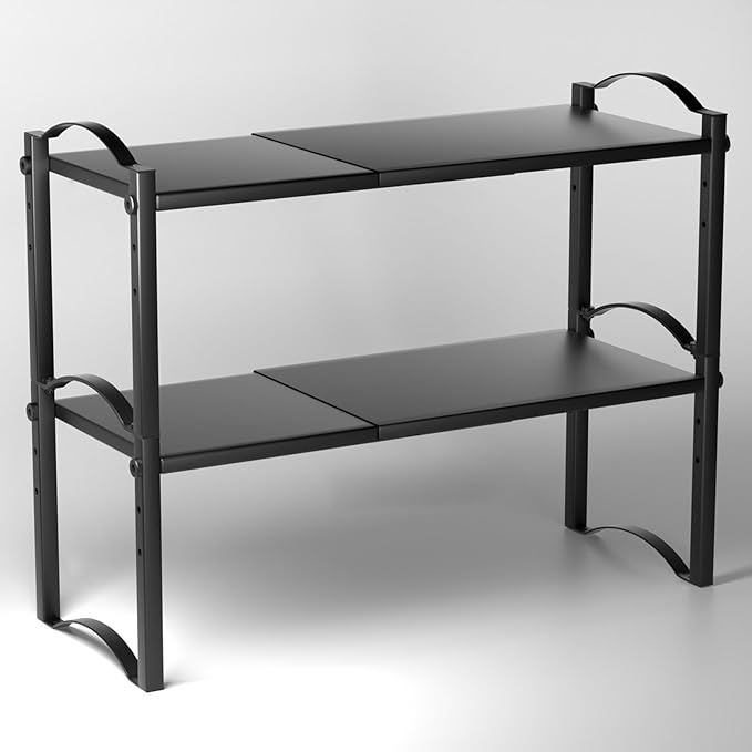 Expandable Cabinet Organizer Shelves, Countertop Shelf Organizers Storage for Kitchen Pantry, Spice Organization Rack, Desk Shelf, 2 Pack Stackable