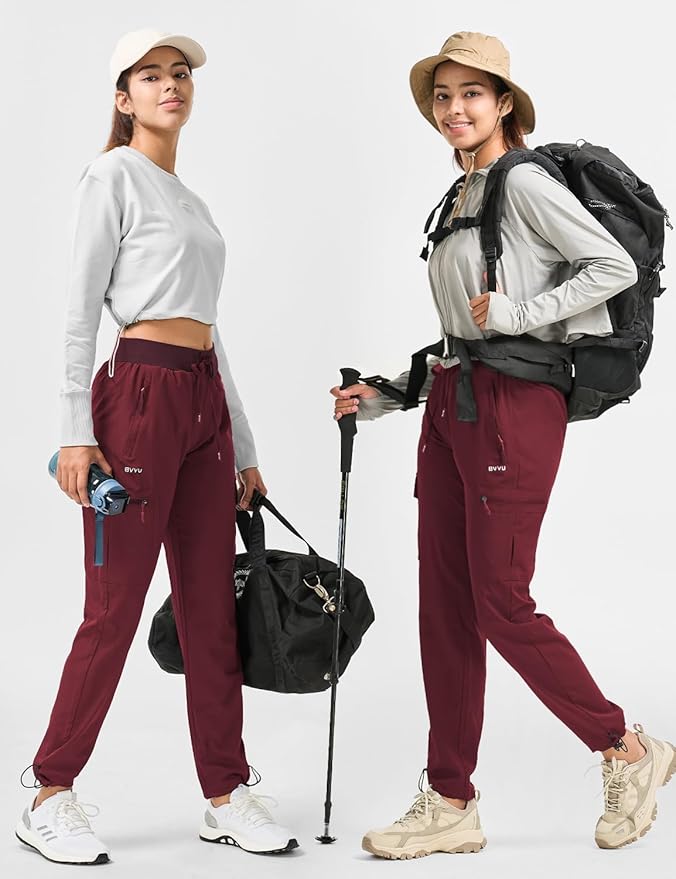 BVVU Women's Hiking Pants Lightweight Quick Dry Travel Outdoor Pants Waterproof Work Cargo Joggers with Zipper Pockets
