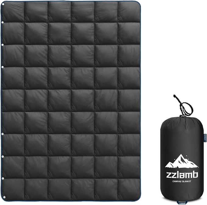 zzlamb Camping Blanket, Compact Lightweight Soft Puffy Blanket Water-Repellent, Packable Warm Quilt Down Alternative Picnic Hiking Backpacking Beach Travel RV Airplane Couch Car