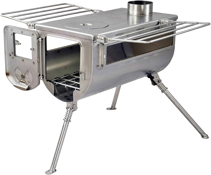 Winnerwell Woodlander Double-View Large Tent Stove | Portable wood Burning Tent Stove for Tents, Shelters, and Camping | 1500 Cubic Inch Firebox | Stainless Steel Construction | Includes Chimney Pipe