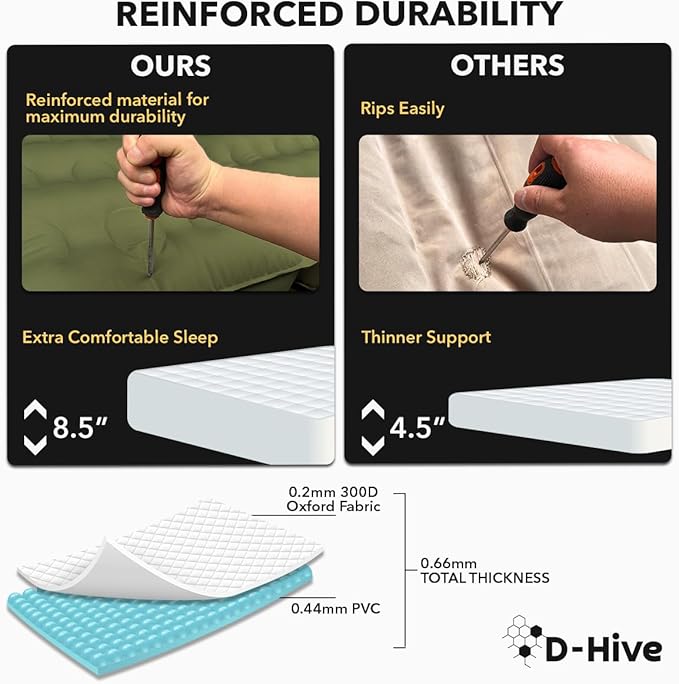 D-Hive Unbeatable Durability SUV Air Mattress for Car Camping, Durable Extra Thick 300D Oxford Fabric, Quick Easy Set-Up w/Electric Pump, Car Bed Mattress, Forrest Green