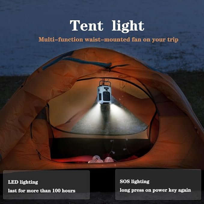 CAZOKASI Upgrade Waist Clip Fan Wearable Fan Portable Cooling and Heatstroke Prevention Fan (Industrial orange black) (Grey / 8000mAh)