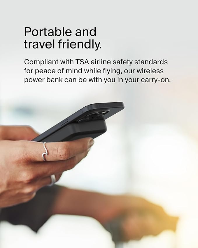 Belkin Portable Charger, Wireless Power Bank 15W 8000 mAh w/ Qi2 - MagSafe Charger w/Built-in Pop-up Kickstand - Compatible w/iPhone 17, Air, Pro, Pro Max, Google Pixel 10, etc. - Black