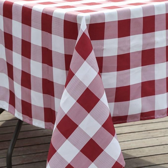 Poise3EHome 60X120 Outdoor/Indoor Waterproof Spillproof Rectangle Tablecloth for Camping, Picnic, Afternoon Tea, BBQ, Burgundy Red Checkered