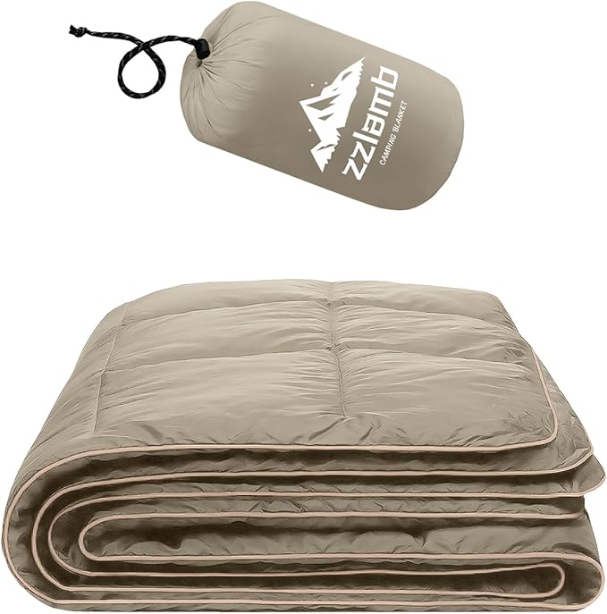 zzlamb Camping Blanket, Compact Lightweight Soft Puffy Blanket Water-Repellent, Packable Warm Quilt Down Alternative Picnic Hiking Backpacking Beach Travel RV Airplane Couch Car