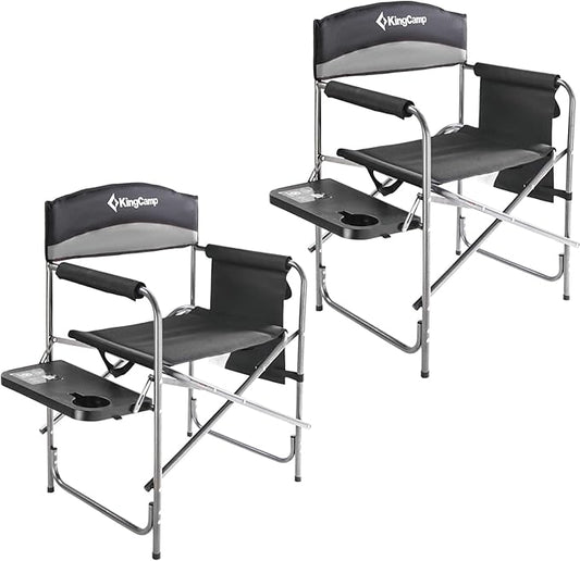 KingCamp 2-Pack Directors Camping Chair with Padded Folding Portable Seats, Black