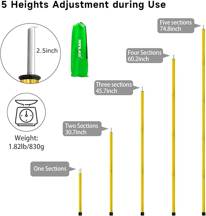 SAN LIKE Aluminum Tent Poles for Tarp & Awnings - 75in Adjustable, Collapsible Poles - 2 Sets (5 Sections)