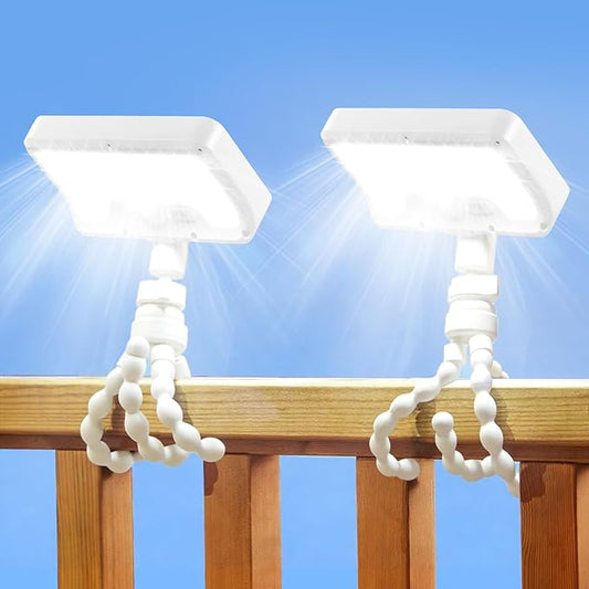 Motion Sensor Outdoor Lights with Flexible Octopus Tripod - 600LM Solar Sercurity Lights Waterproof, Dual Charging Solar Ourdoor Light for Camping,Fence, Patio (2Pack White)