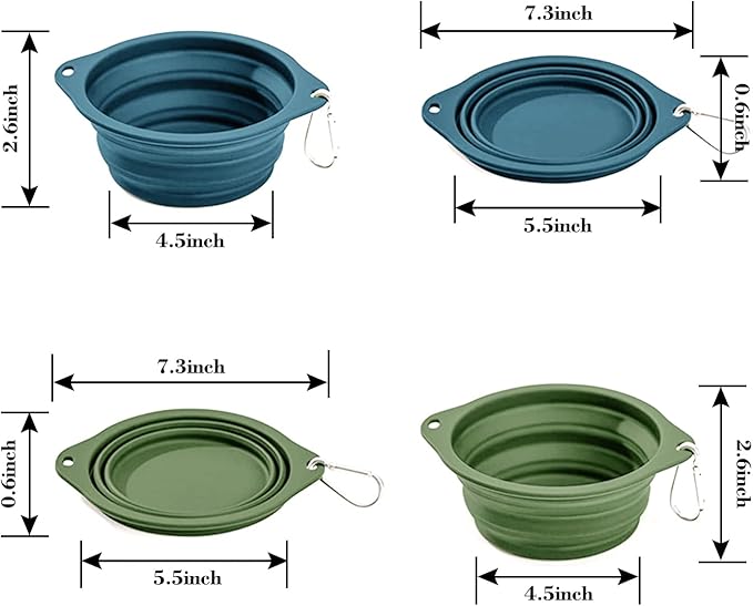 Silicone Non-Skid Collapsible Travel Dog Bowl, 2 Pack Lightweight & Leak-Proof Pet Bowl, Food Grade Portable Pet Bowls, for Dogs and Cats