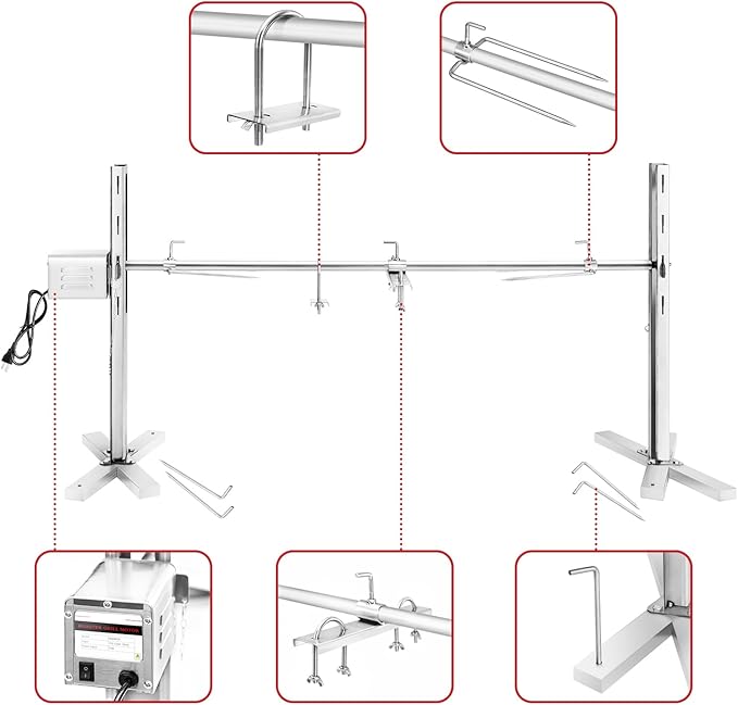 Electric Rotisserie Grill Kit, 90LBS Pig Spit Rotisserie, Stainless Steel Tripod Stand, 52' Pig Lamb Hooded Roaster, Charcoal Spit with 15W Motor & Height Adjustable for Camping