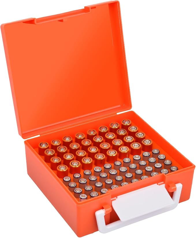FULLCASE Battery Storage Organizer Holder Holds 72 AA AAA Batteries, Box Cases Garage Container, Home Drawer Organization Dispenser (Case Only) (Orange)
