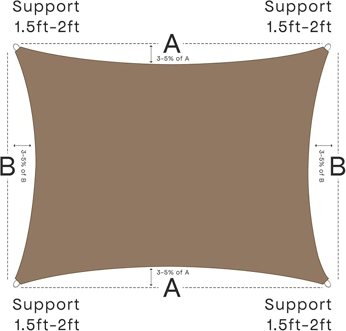 Sun Shade Sail Canopy, 16' x 20' Rectangle 95% UV Block Shade Cover for Outdoor, Backyard Patio, Lawn, Garden, Sandbox Carpor Mocha